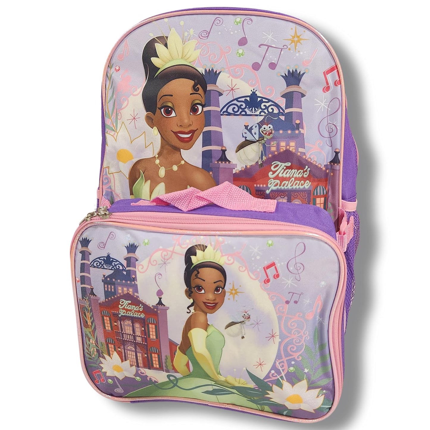 Ruz Princess Tiana Girls' Full Size 16 Inch Backpack with Detachable Lunch Box