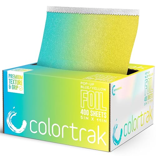Colortrak Blue/Yellow Gradient Pop-up Foil w/Dispenser (400 Count), Pre-cut Sheets, Non-Slip Embossed Texture, 5" x 10.75" Sheets for Hair Foil