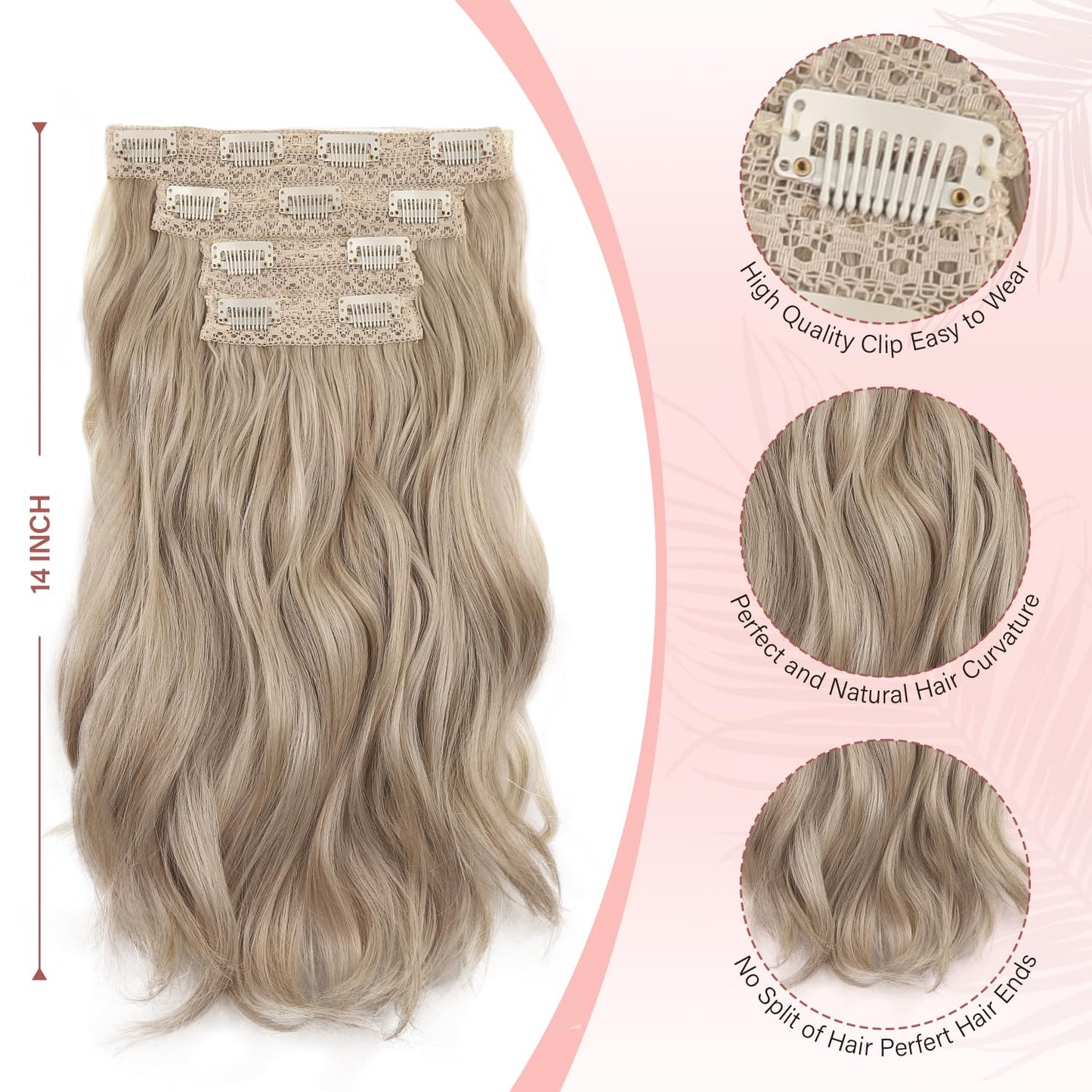 Ash Blonde Hair Extensions - 14 Inch Wavy Synthetic Clip in Hair Extensions For Women And Girls (Color: Ash Blonde Mix Beige Blonde) Beauty and Personal Care ZQIAN BEAUTY