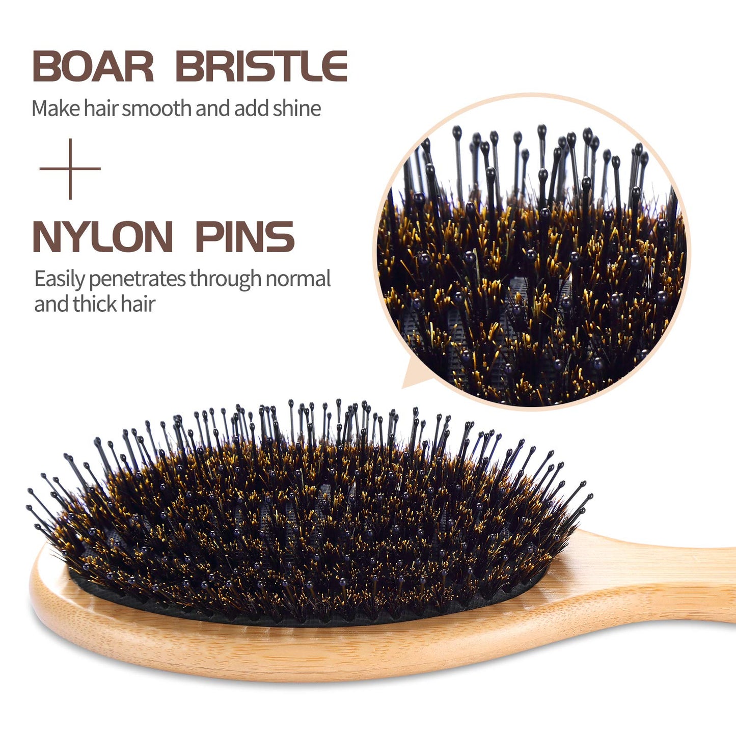 BOMEIYI Boar Bristle Hair Brush for Thick Curly Thin Long Short Wet or Dry Hair, Adds Shine and Makes Hair Smooth, Best Paddle Hair Brush for Men