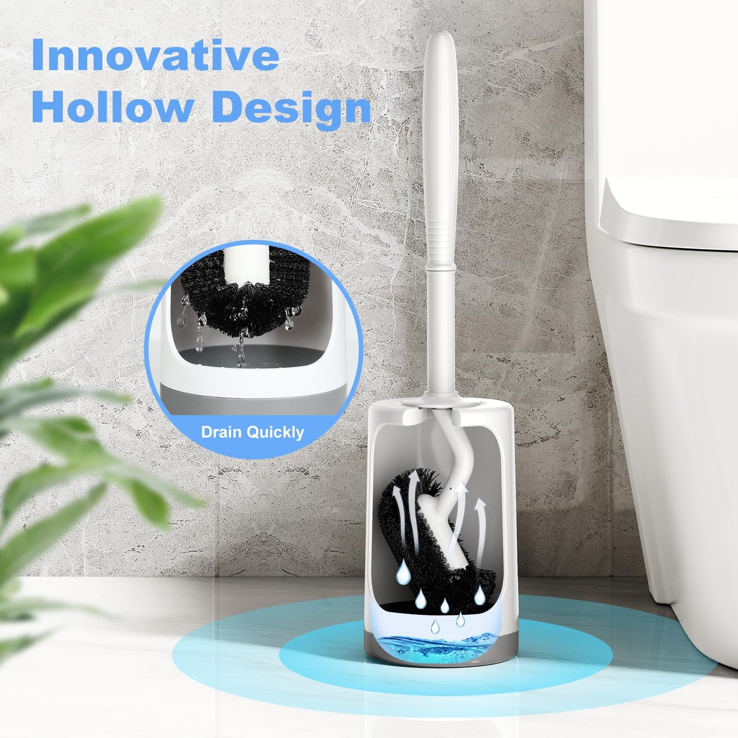 HAMITOR Toilet Brush with Holder – Curved Design for Deep Rim Cleaning, Compact Scrubber for Small Bathrooms & RVs – White