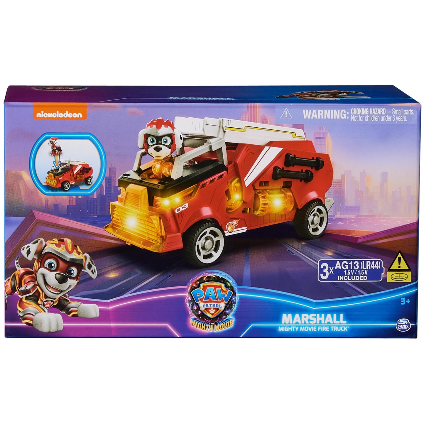 PAW Patrol: The Mighty Movie, Firetruck Toy with Marshall Mighty Pups Action Figure, Lights and Sounds, Kids Toys for Boys & Girls 3+