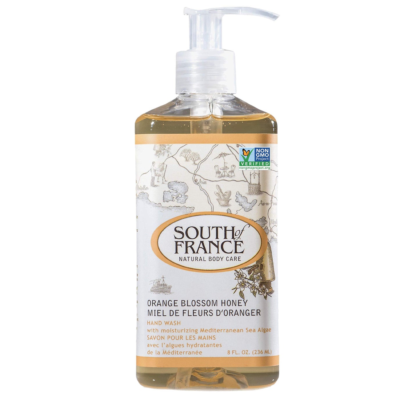Hand Wash Liquid, Orange Blossom Honey 8 Oz by South of France Soaps (Pack of 2)