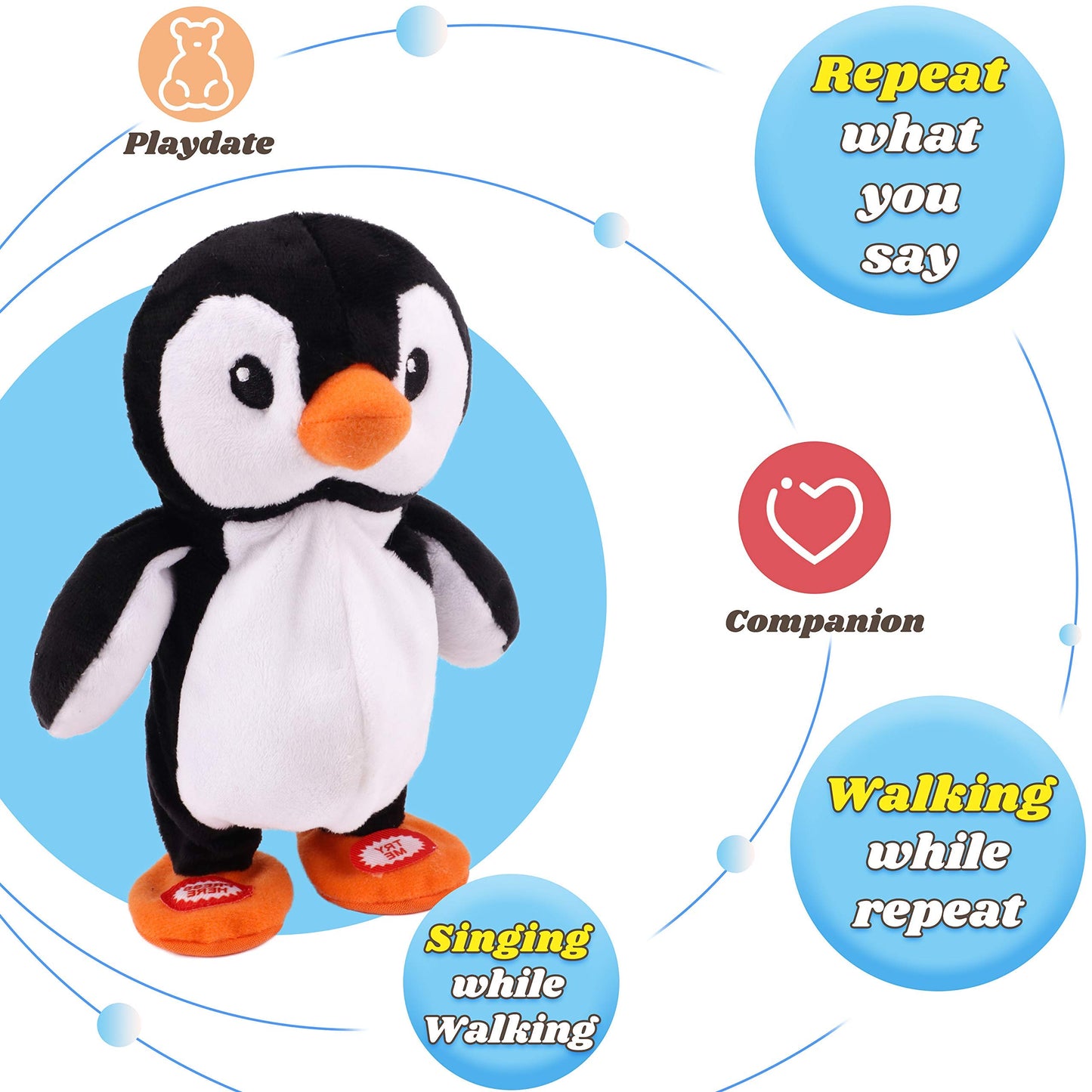 Hopearl Talking Singing Penguin Repeats What You Say Walking Electric Interactive Animated Toy Speaking Plush Buddy Gifts for Toddlers, 7.5''