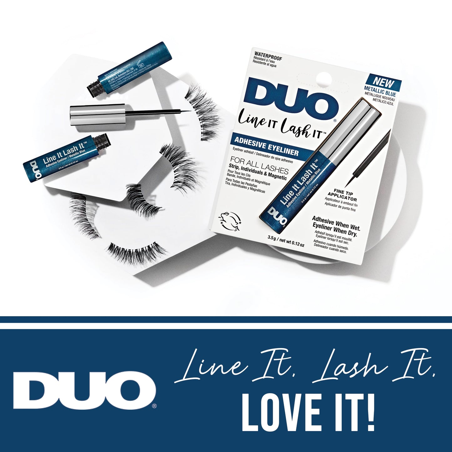 DUO Line It Lash It Lash Glue Liner - Metallic Blue, 2-in-1 Eyeliner & Eyelash Adhesive for Strip & Cluster Lashes, 0.12 oz