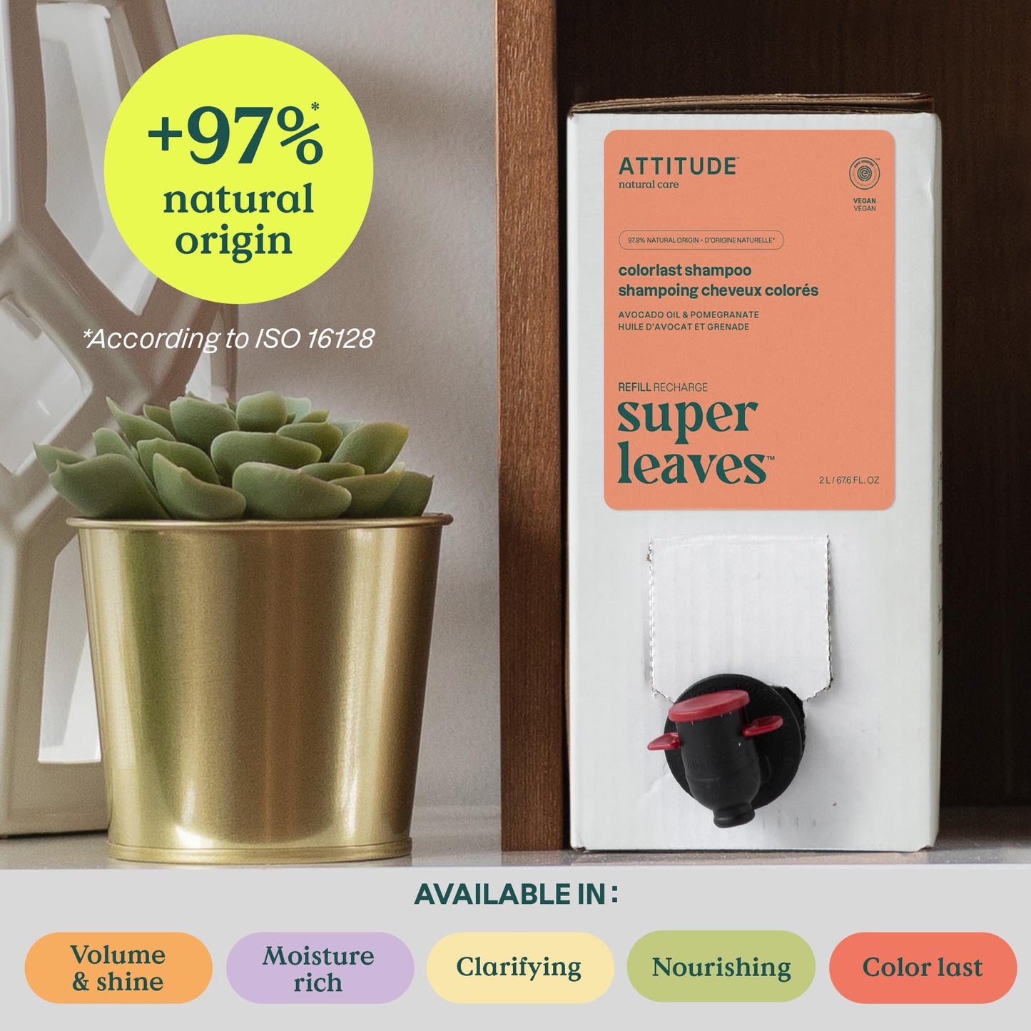 ATTITUDE Colorlast Hair Shampoo, EWG Verified, For Color Treated Hair, Protects Color, Naturally Derived Ingredients, Vegan and Plant Based, Avocado