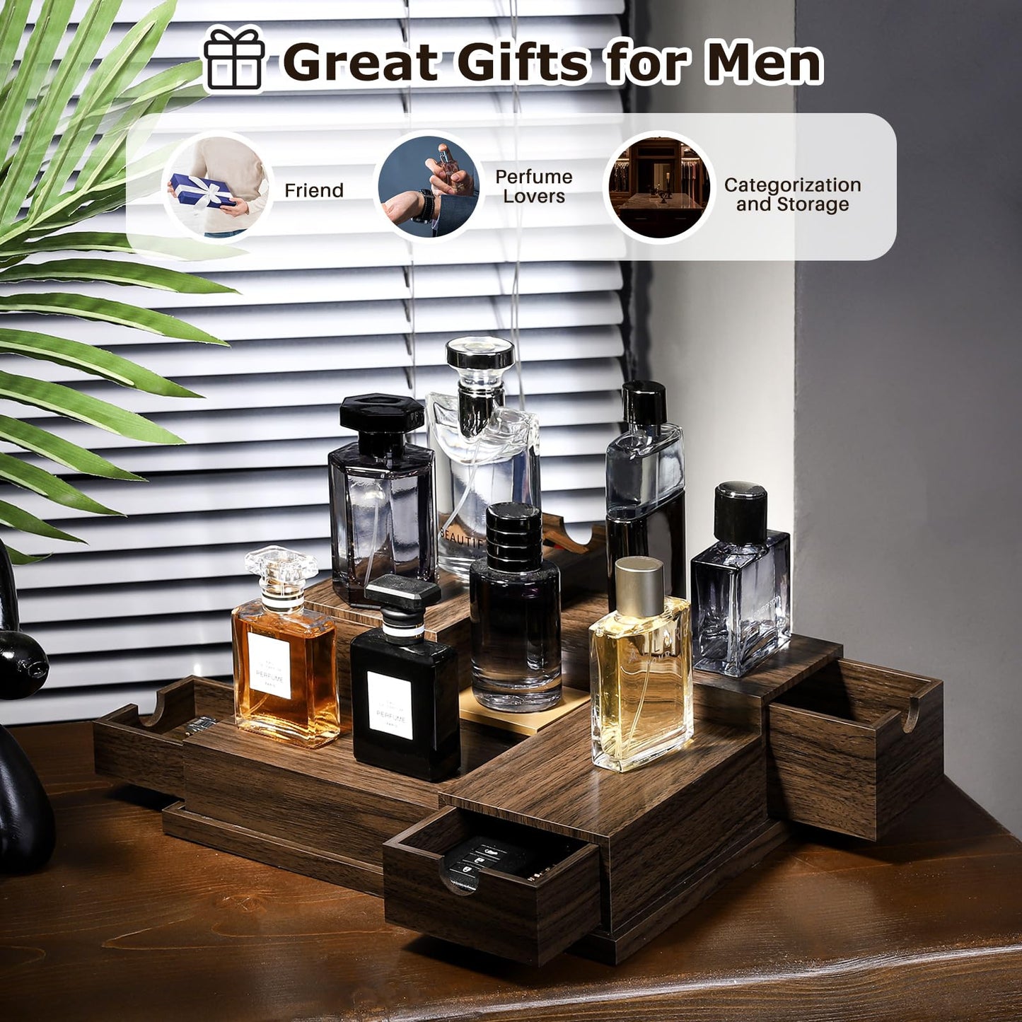Homde Cologne Organizer - 4 Tier Perfume Display Tray with Hidden Drawers - Perfect for Men Essentials Accessories