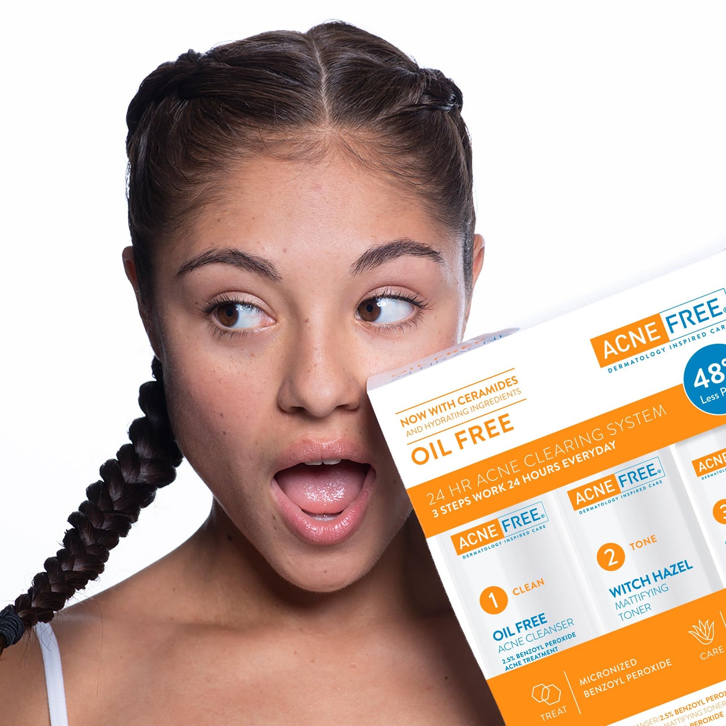 Acne Free 3 Step 24 Hour Acne Treatment Kit - Clearing System W Oil Free Acne Cleanser, Witch Hazel Toner, & Oil Free Acne Lotion - Acne Solution W