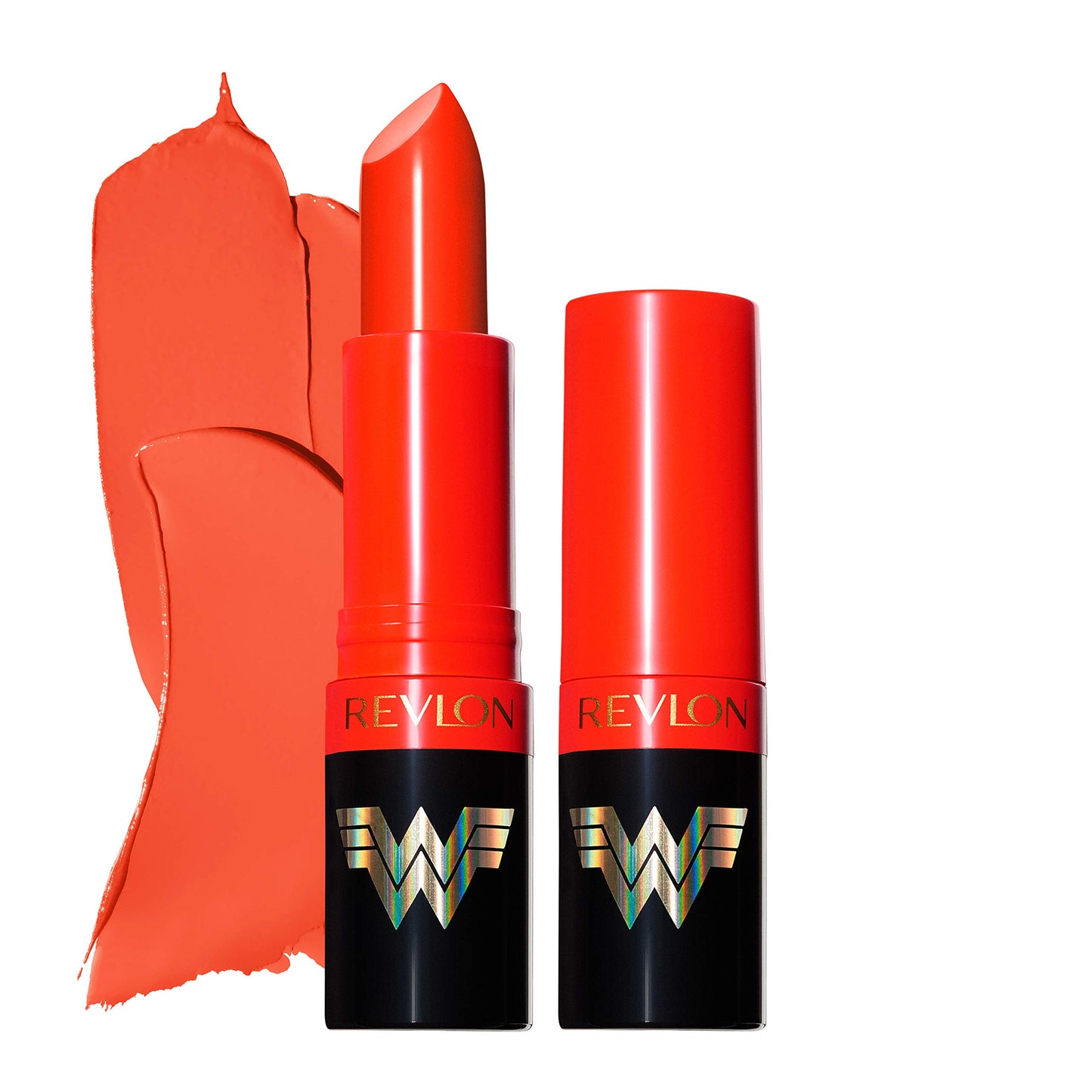 REVLON x WW84 Wonder Woman Super Lustrous Lipstick with Vitamin E and Avocado Oil, Matte Lipstick in Nude, 004 Strike First, 0.15 oz