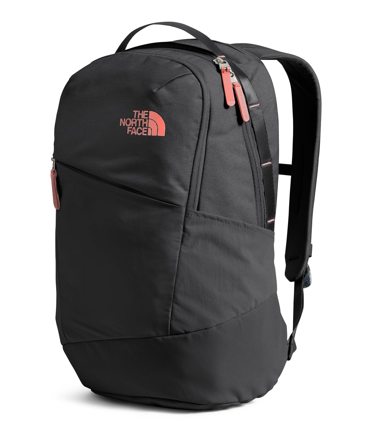 The North Face Women's Isabella 3.0 Backpack | Everyday Travel Bag with 16" Laptop Sleeve, Water-Repellent Finish, Women-Specific Fit, TNF Black Light Heather/Burnt Coral Metallic-NPF, One Size