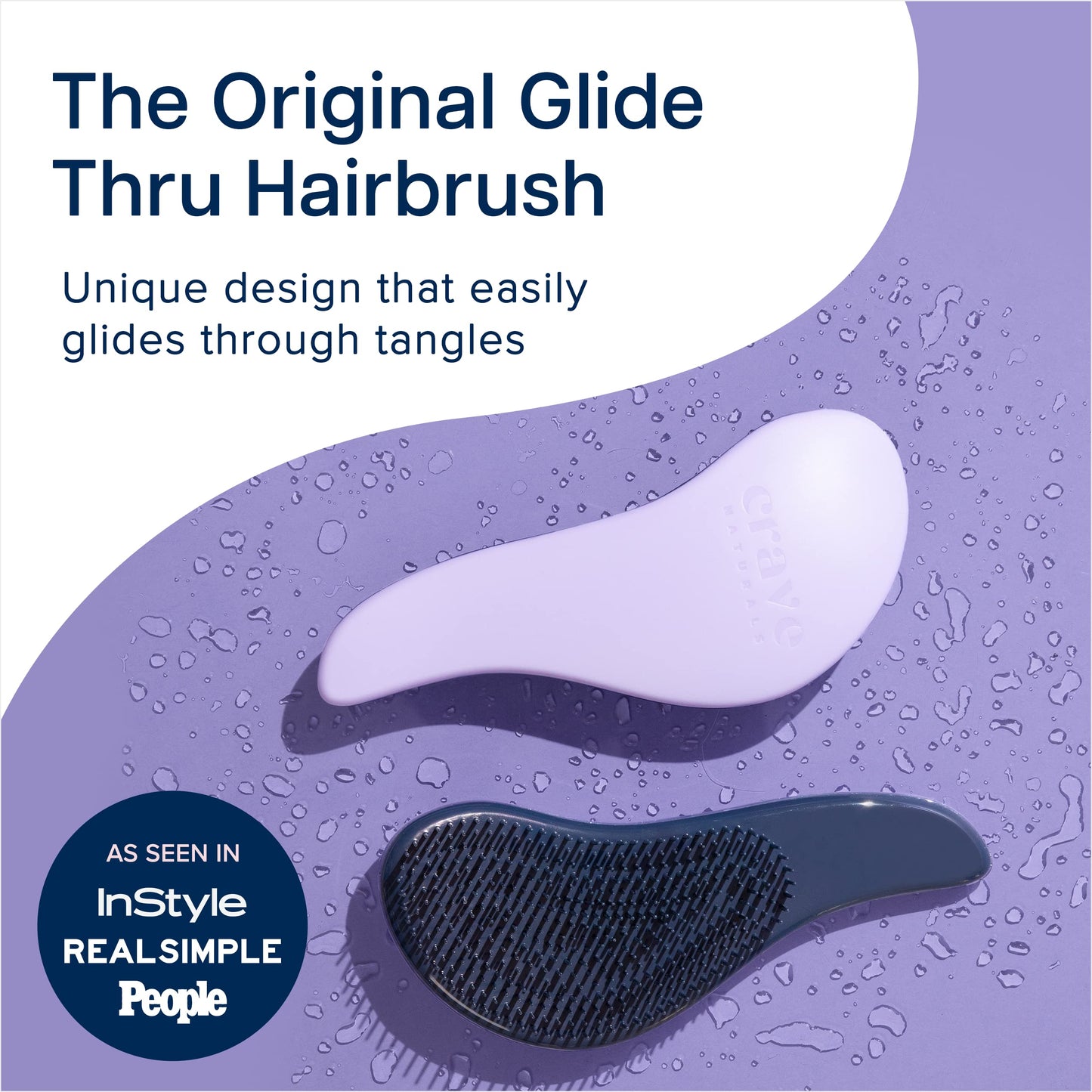 Crave Naturals Glide Thru Hair Brush – Detangler for Wet/Dry, Curly or Straight Hair – Gentle for Adults & Kids – Purple, 7.5x3"
