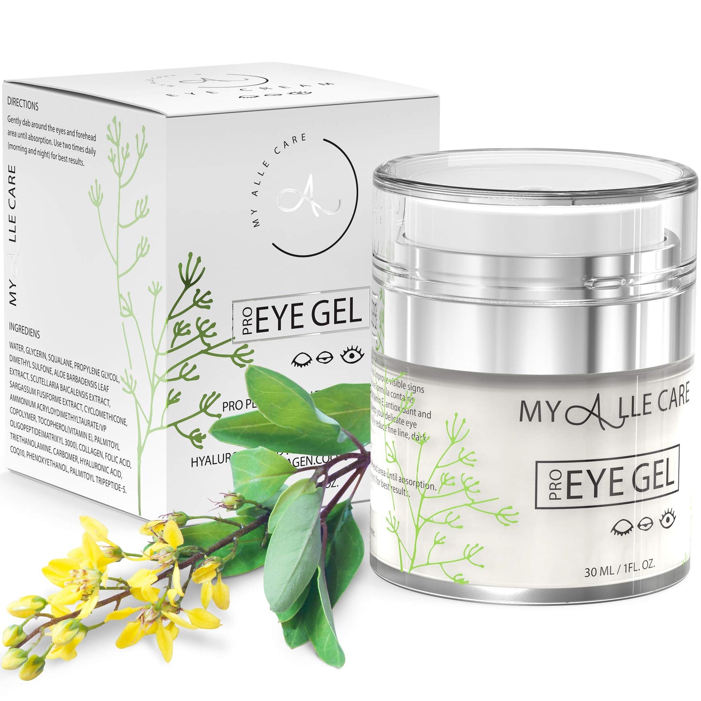 Eye Gel with Hyaluronic Acid, Reduce Dark Circles, Puffiness and Eye Bags. Anti Wrinkle Under Eye Treatment, Hydrating Gel with Collagen, Aloe