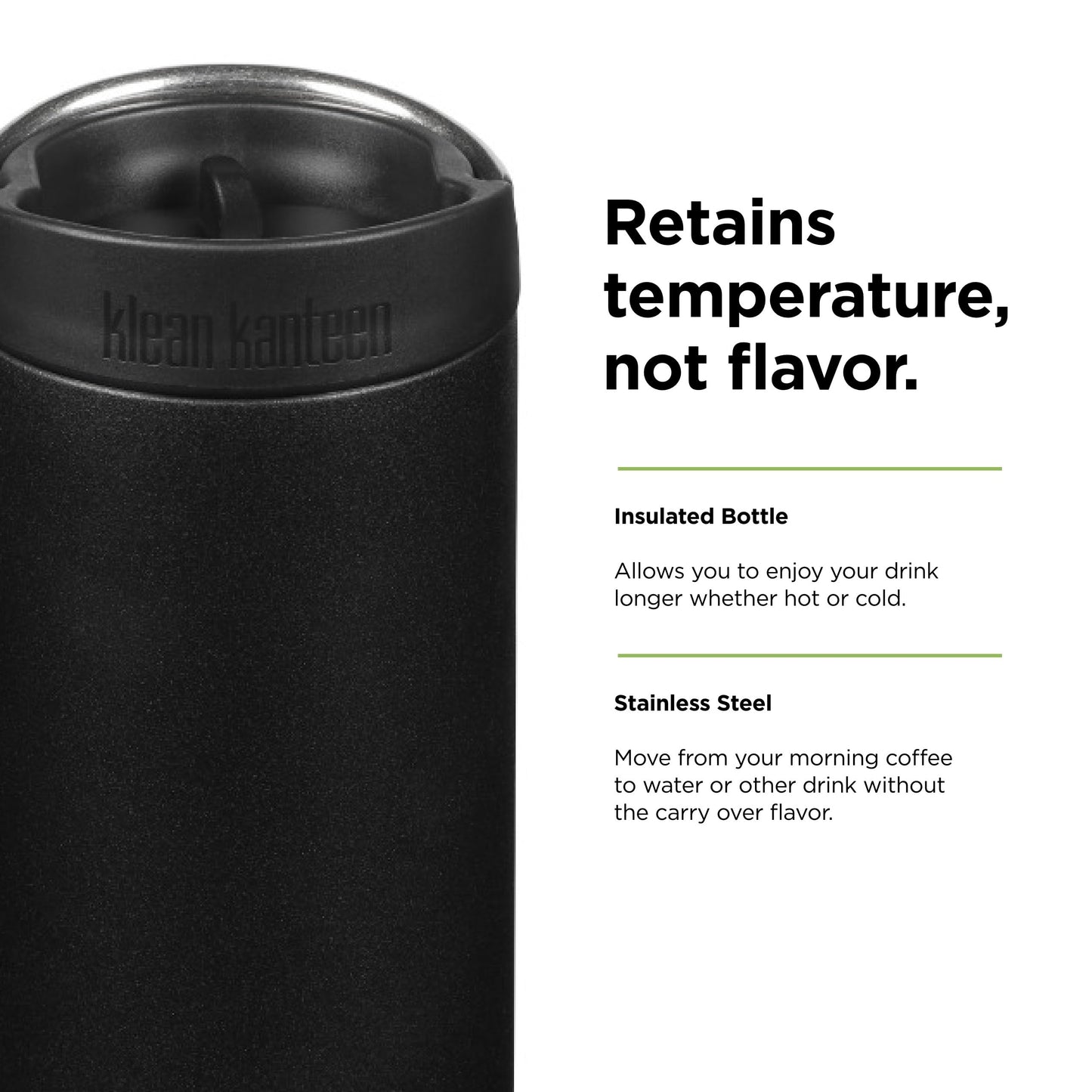 Klean Kanteen TKWide Insulated Coffee Tumbler with Cafe Cap - Stainless Steel & Thermal Tumbler - Black, 20 oz