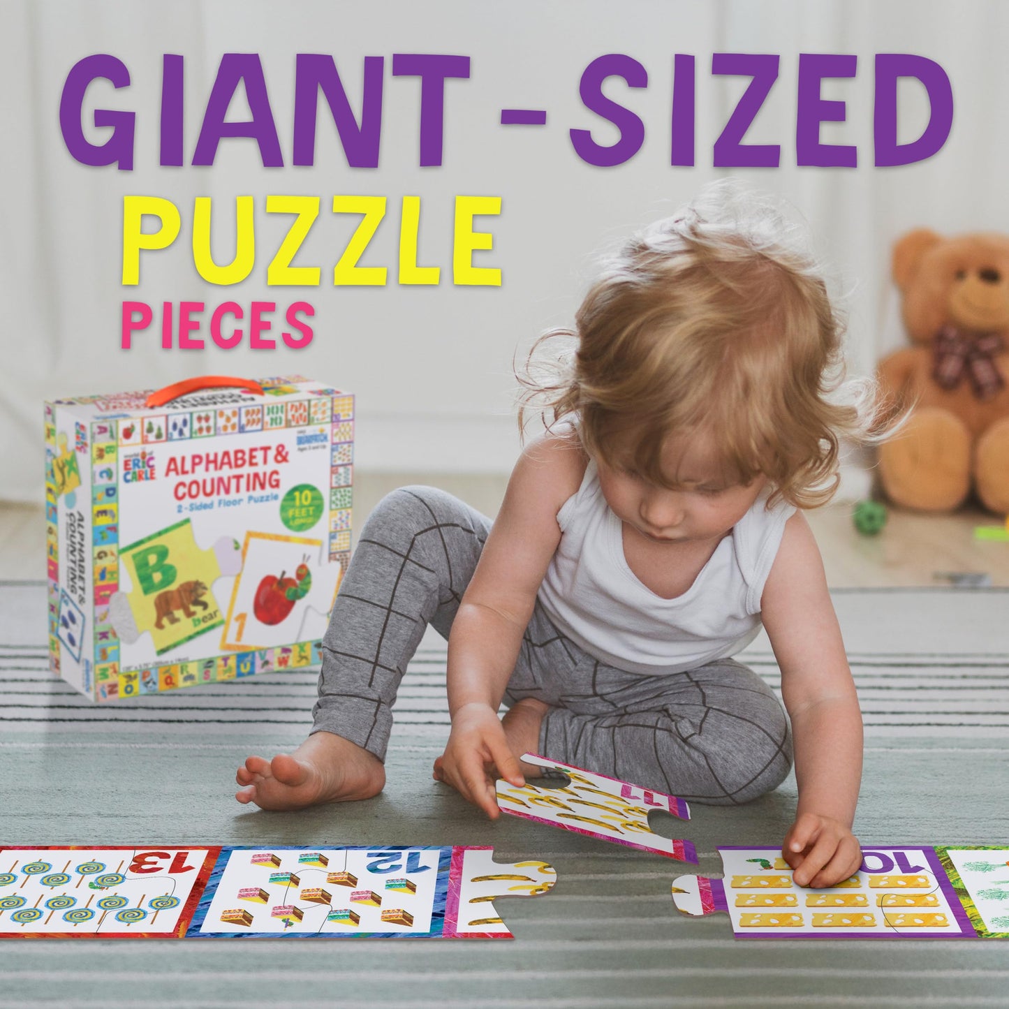 Briarpatch, The World of Eric Carle ABC 123 2-Sided Floor Puzzle, Based On Very Hungry Caterpillar Board Book, Preschool Learning for Kids