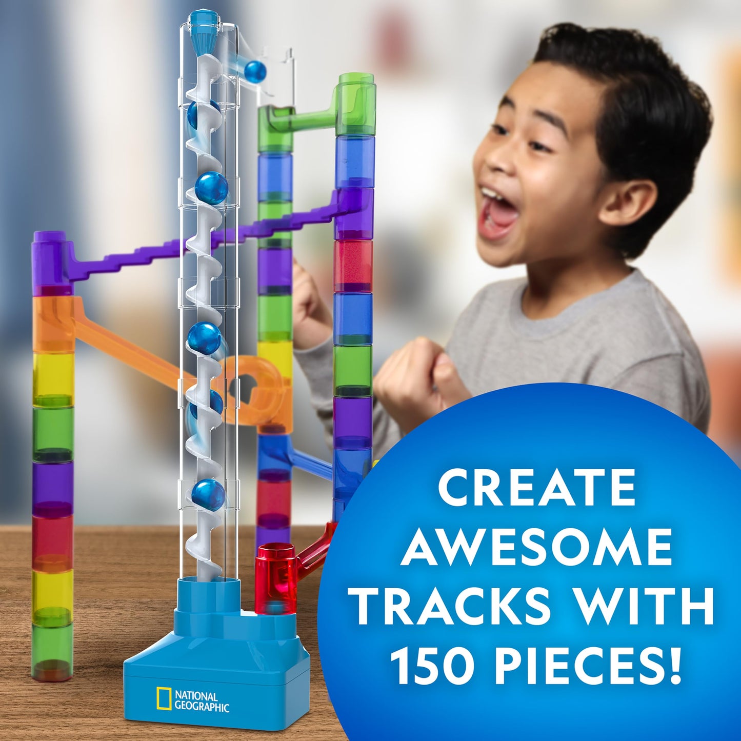 National Geographic Magnetic Marble Run 75pcs – STEM Building Set with Tracks, Trick Pieces & Marbles for Kids & Adults Marble Maze