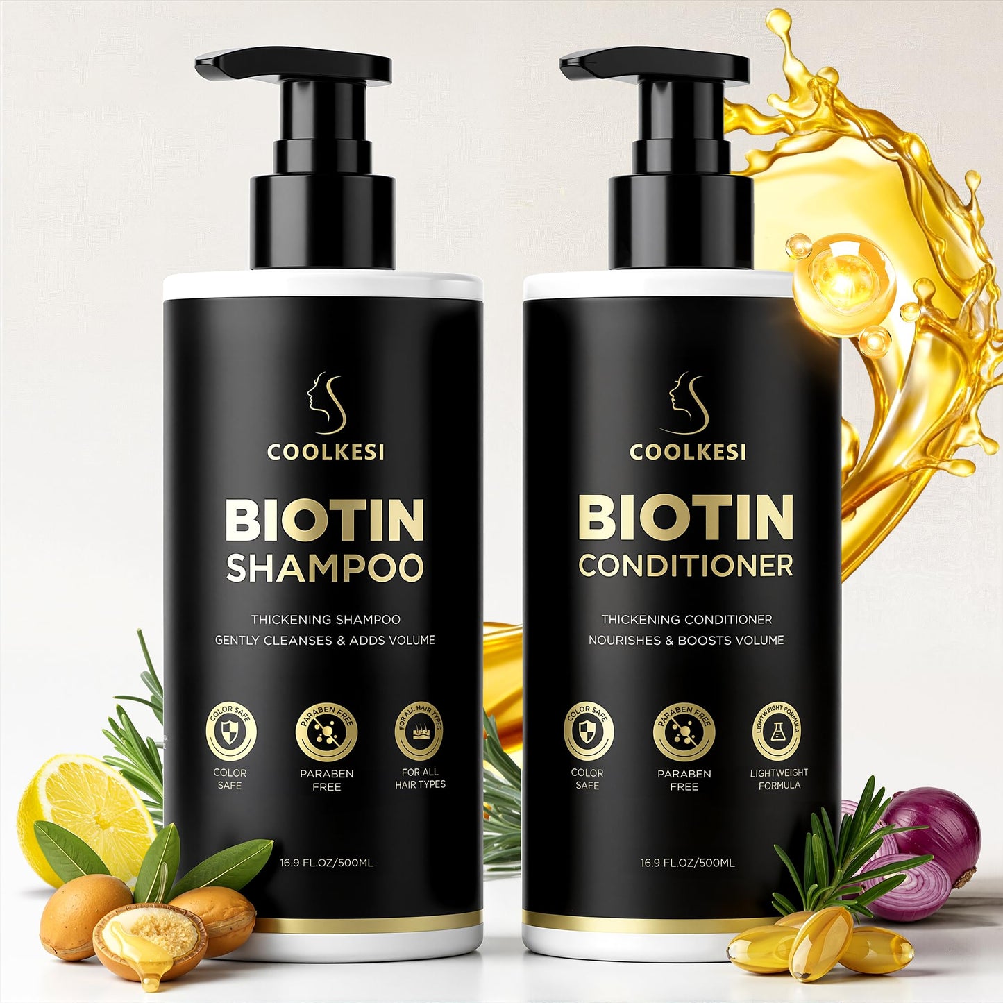 COOLKESI Tripeptide-Infused Biotin Hair Growth Shampoo and Conditioner Set, Onion Anti-Loss Volumizing Moisturizing Treatment for Soft Shine Hair