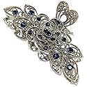 Women Fashion Retro Metal Alloy Rhinestone Large Size Fancy Hair Claw Jaw Clips Pins for Thick Hair (Ink-Blue Colour 1)