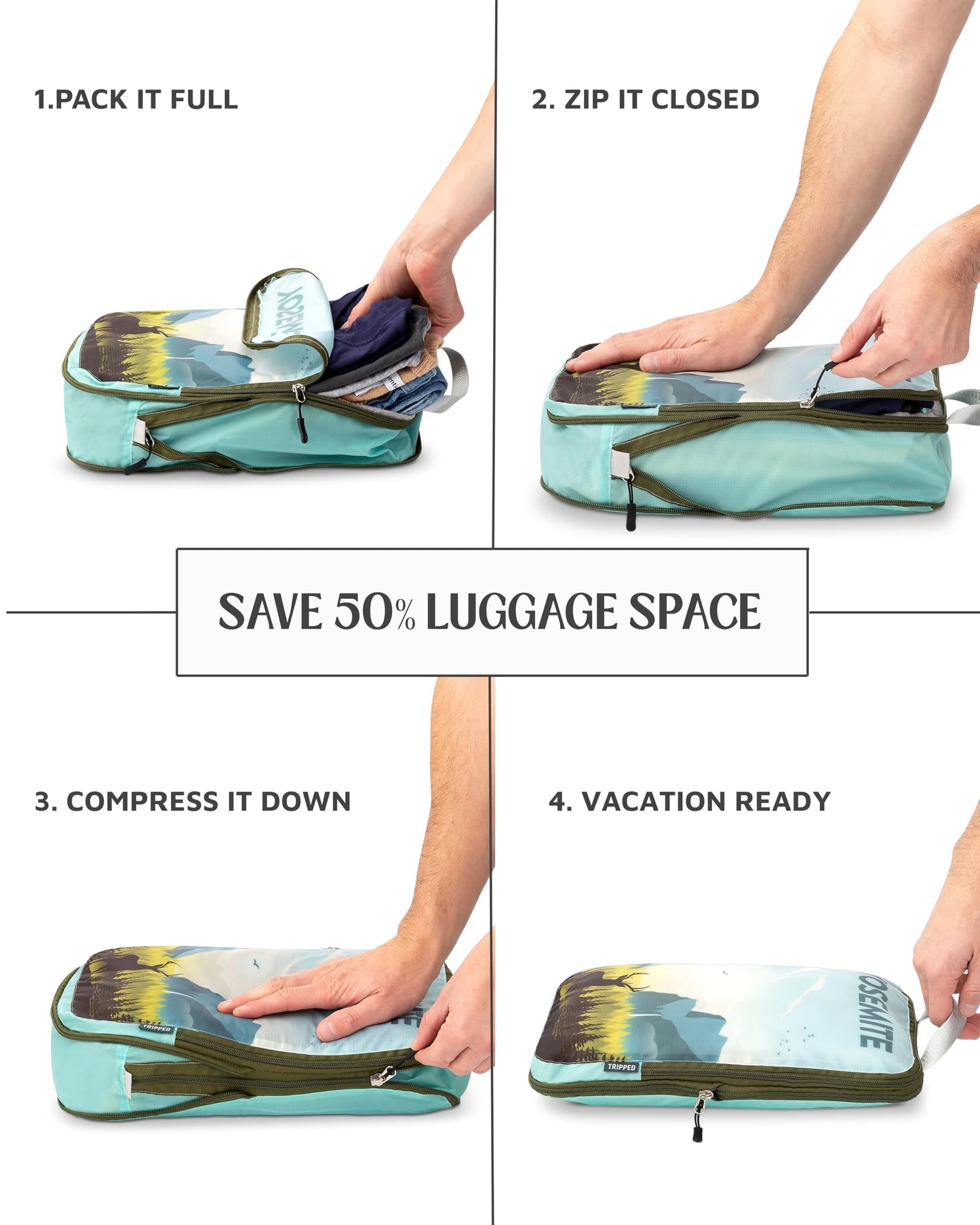 Large Compression Packing Cubes for Travel-Packing Cube Luggage Organizers 7 Piece Set for Checked Luggage-Ultralight, Expandable/Compression Bags by TRIPPED Travel Gear (National Parks)