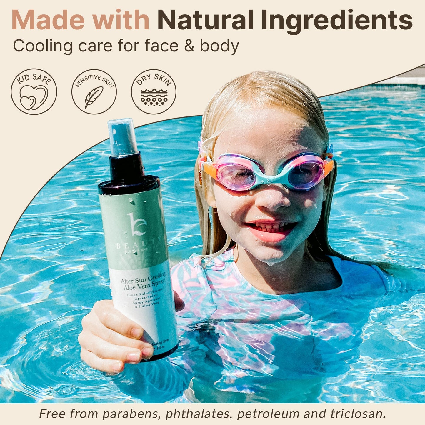 Beauty by Earth After Sun Cooling Aloe Vera Spray - USA Made With Organic Aloe Vera, Fast Absorbing After Sun Care for Sunburn Relief, Skin Cooling