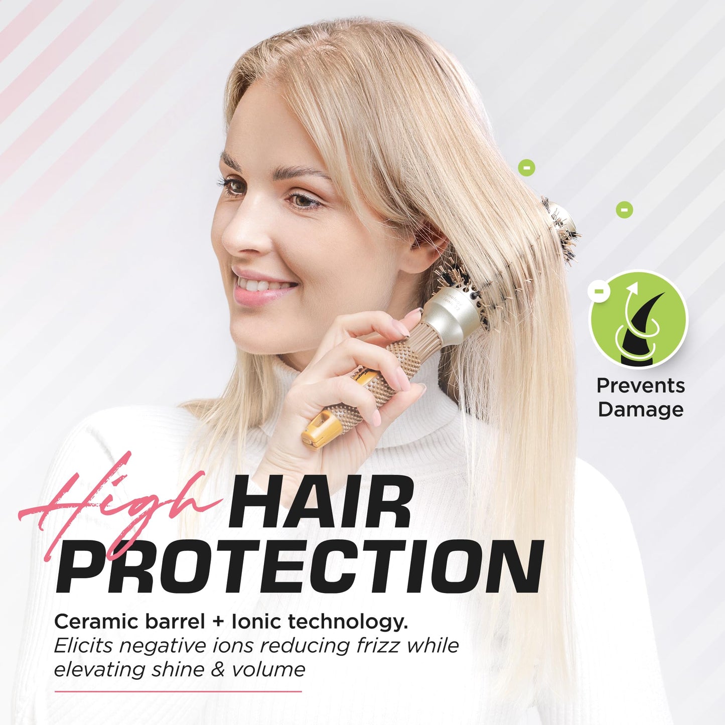 Fagaci Small Round Brush for Blow Drying with Natural Boar Bristle, Hair Styling, Drying, Healthy Hair and Add Volume, Ceramic Gold, Hair Brush + 4