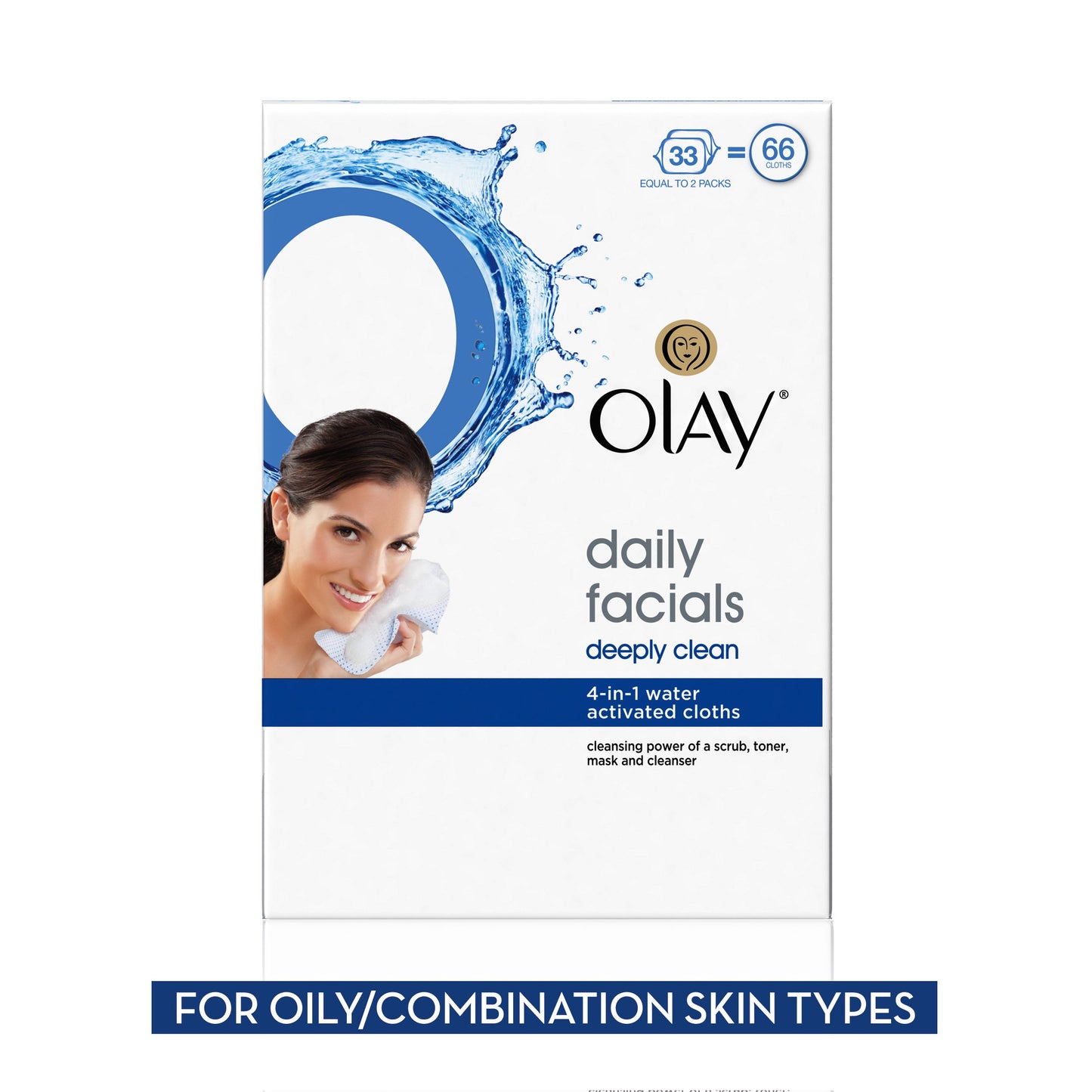 Olay 4-in-1 Combination/Oily Daily Facial Cloths, 66 Count