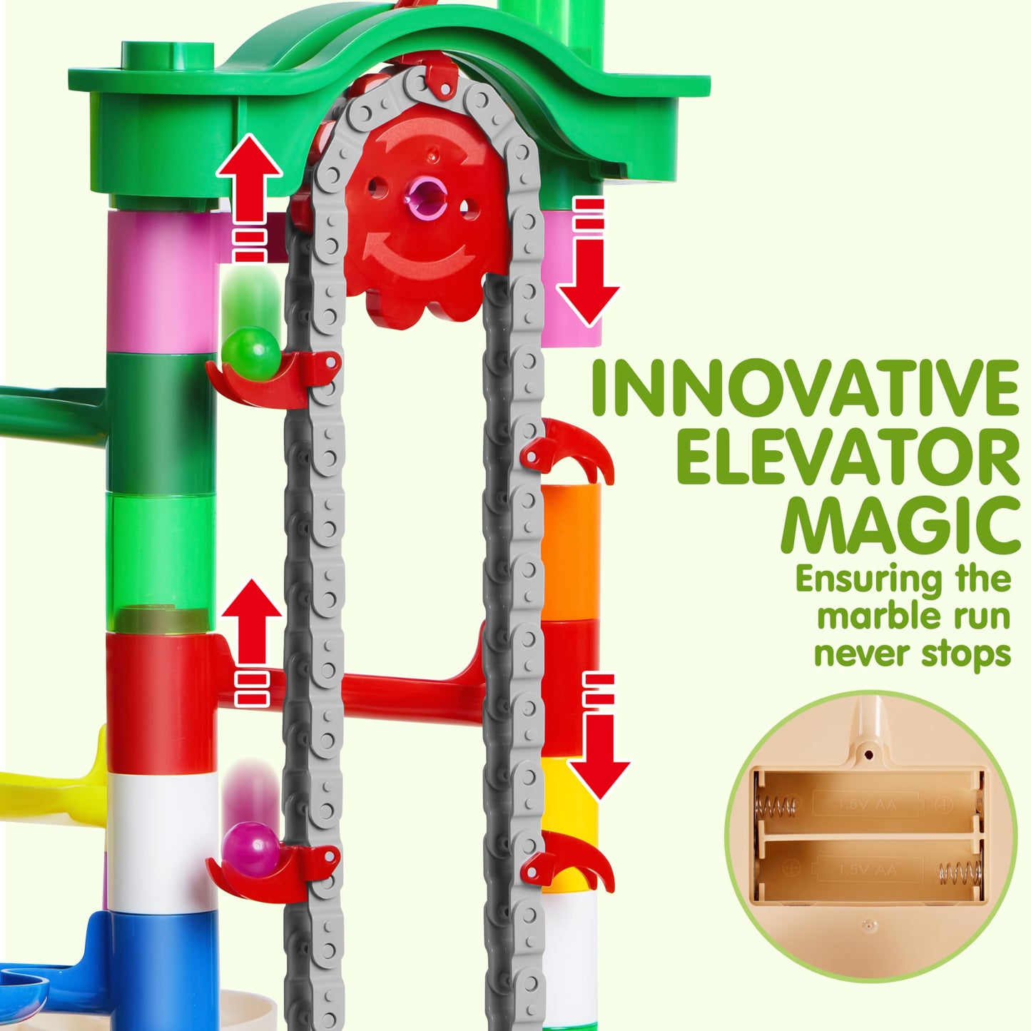 JOYIN 236pcs Glowing Marble Run Set with Motorized Elevator – STEM Construction Toy with 30 Glow-in-the-Dark Marbles for Kids Gifts