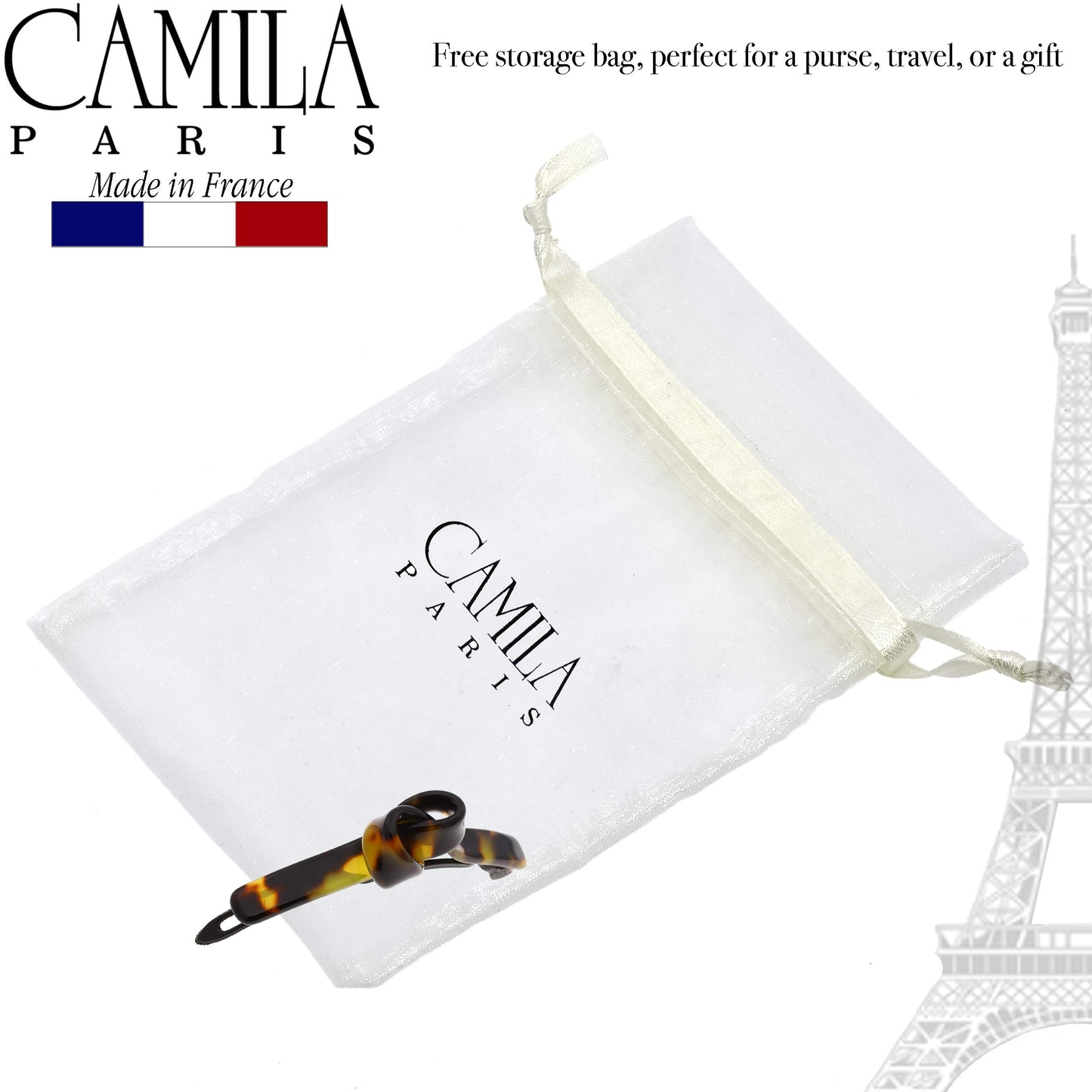 Camila Paris CP2801 French Hair Barrette Clip for Girls, Handmade, Tokyo, Metal-Free Closure Strong Hold Grip Hair Clips for Women, No Slip