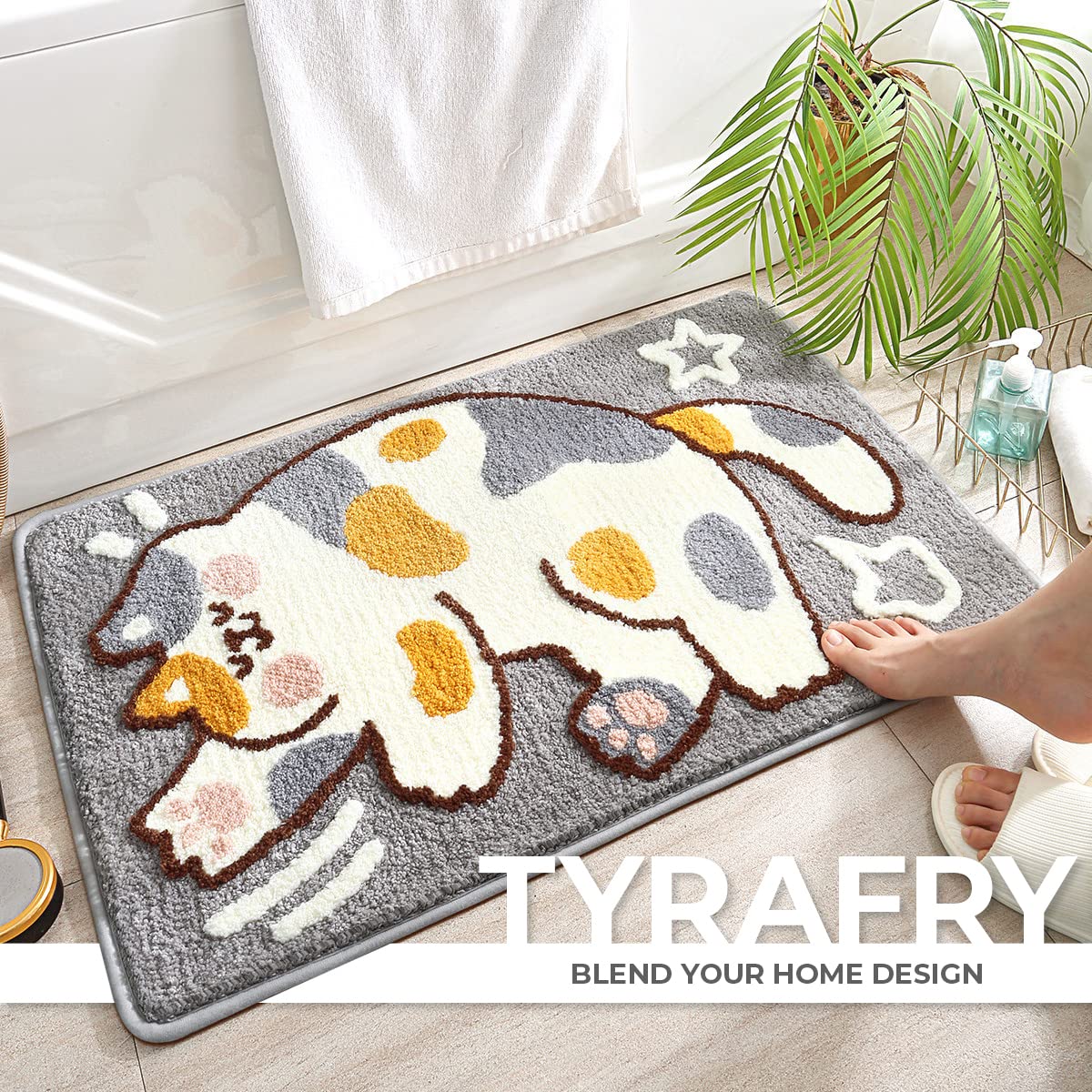 Tyrafry Cute Bath Rug 16 x 24 Cat Mat for Bathroom and Bedroom, Non Slip Absorbent Soft Microfiber Bathroom Mat Machine Washable Thick Plush Rugs…