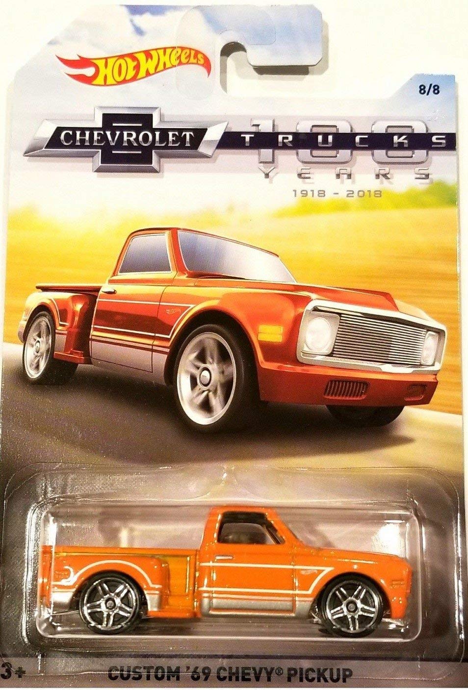 HOT WHEELS 100 YEARS CHEVROLET TRUCKS ORANGE CUSTOM '69 CHEVY PICKUP DIE-CAST