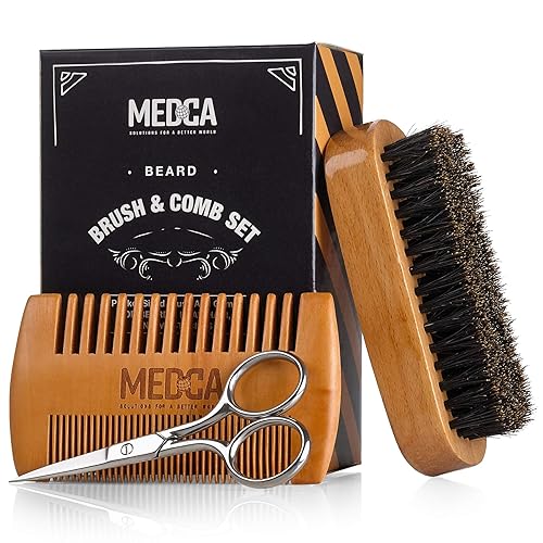 Wooden Beard and Comb Set for Men - Perfect for Beards Head Hair and Mustaches Men's Grooming Kit for Styling, Applying Beard Oils and Balms