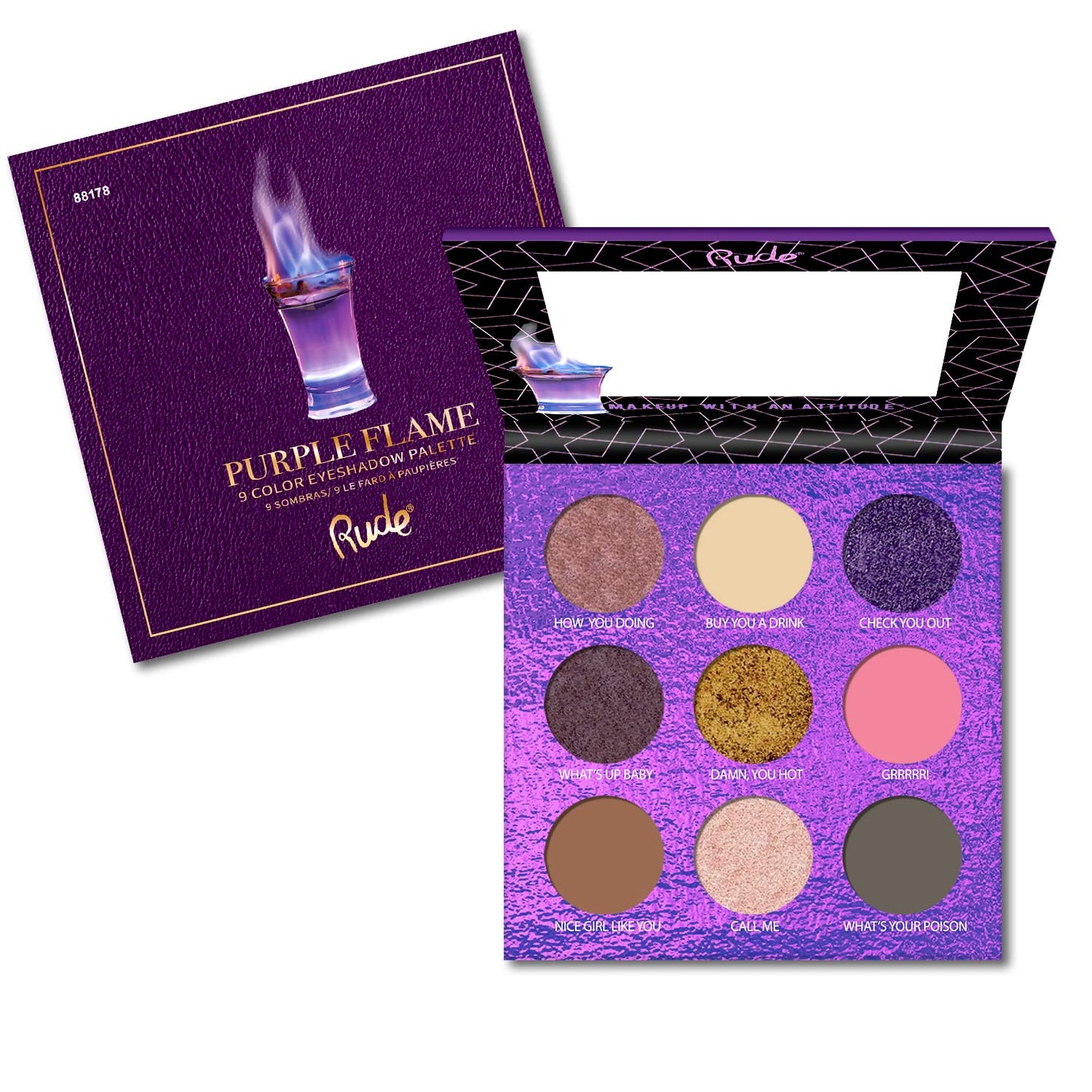 Rude Cosmetics Cocktail Party 9 Eyeshadow Palette - Purple Flame Eye Shadow Women 0.39 oz