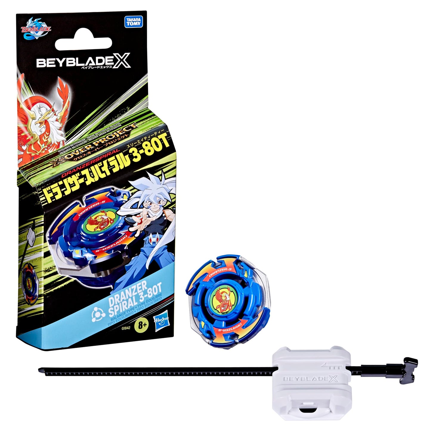 Beyblade X X-Over Project Dranzer Spiral 3-80T Starter Pack Set with Takara Tomy Balance Type Top and Launcher, Battling Tops Game Toys, Ages 8+