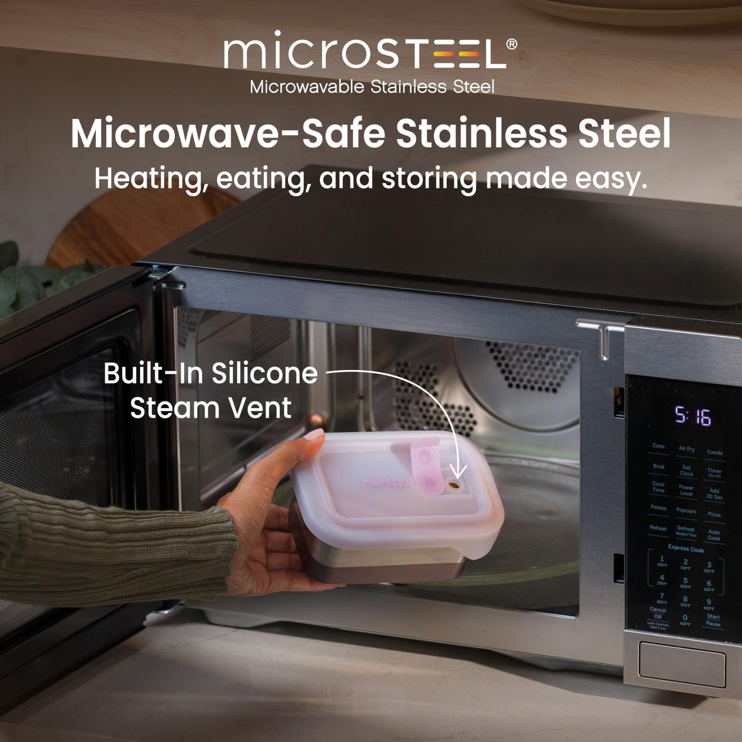 Bentgo MicroSteel Heat & Eat Container - Microwave-Safe, Leak-Proof, Easy-to-Clean, Lightweight Stainless Steel Reusable Food Storage with Airtight…