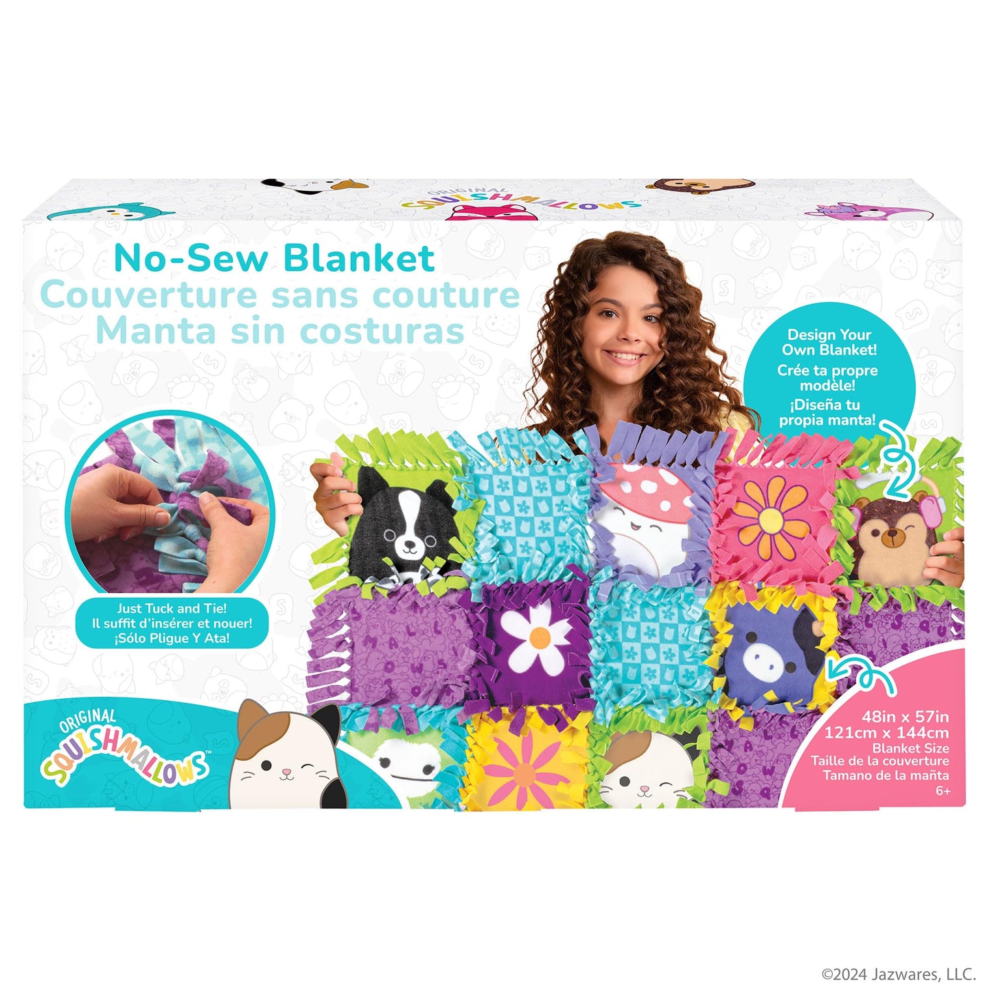 Fashion Angels Squishmallows No-Sew Blanket Kit, Set Includes Assorted Polar Fleece Squares, Ideal Craft Activity for Girls & Boys