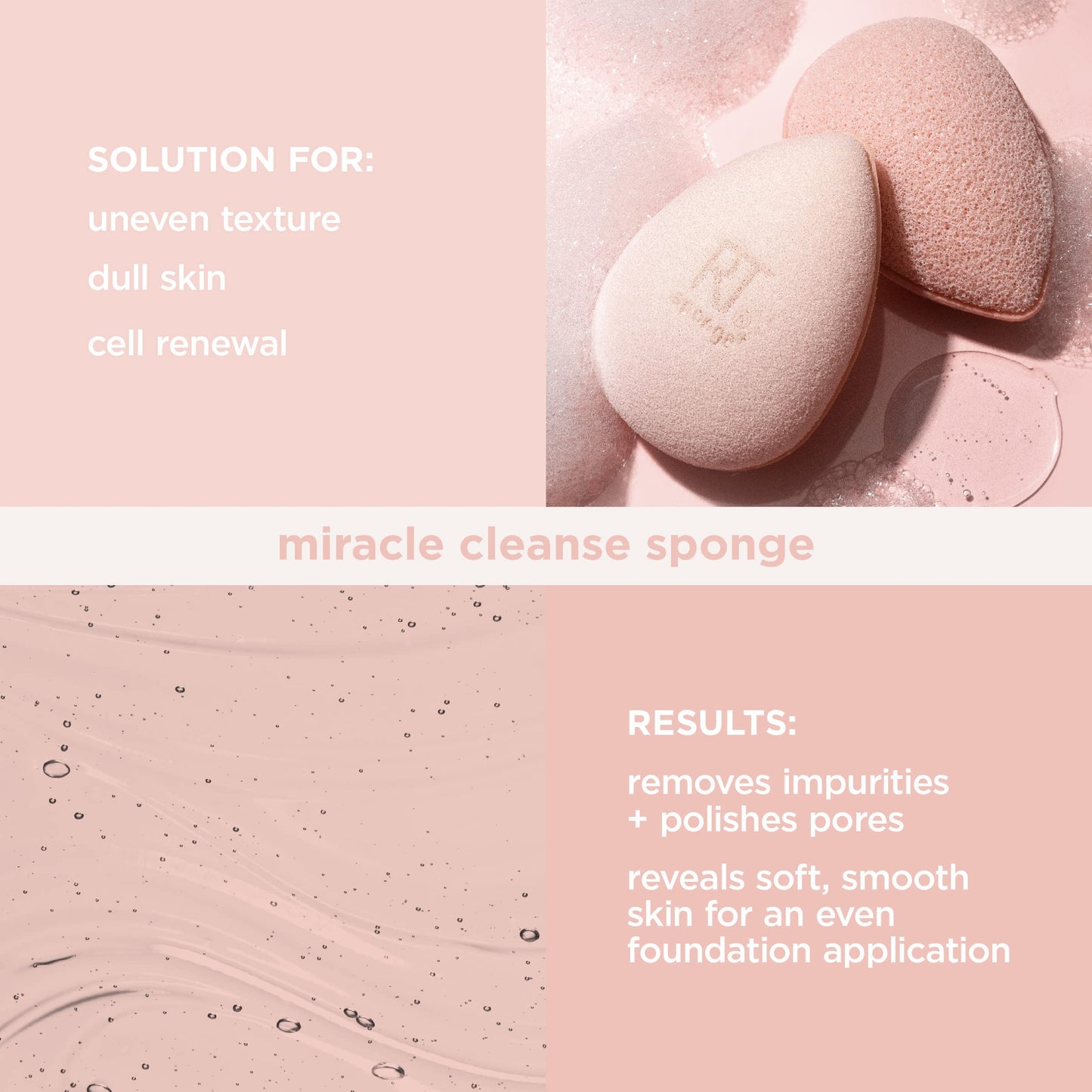 Real Techniques Miracle Cleansing Sponge, Skincare Facial Cleansing Tool with Probiotics, Exfoliate & Deep Cleans Pores, Dual Sided, Gentle on Skin
