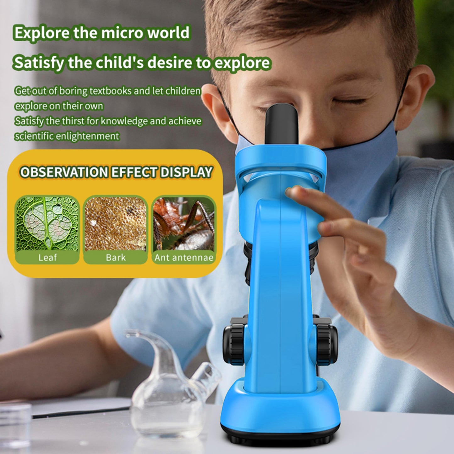 Kids Microscope Kit – 40x-1600x Beginner STEM Science Set with LED Light, Prepared Slides & Tools, Educational Toy for Ages 6–12