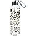 Pavilion Gift Company 16.5 Oz Hand Decorated Glass Water Bottle With Sealed Metal Twist Off Lid Silver & Gold Polka Dot, Gold