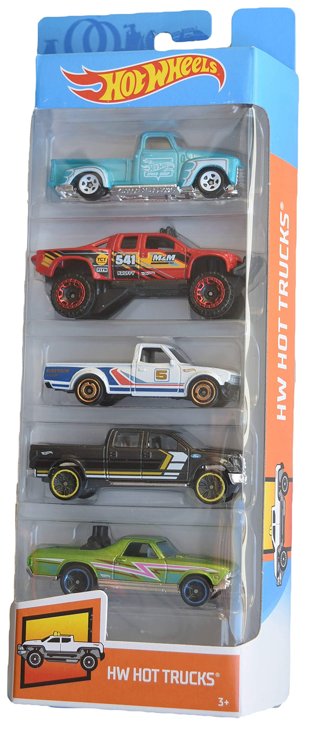 Hot Wheels 2019 HW Hot Trucks 5-Pack ('52 Chevy, Sandblaster, Datsun 620, 2009 Ford F-150, '68 El Camino)
