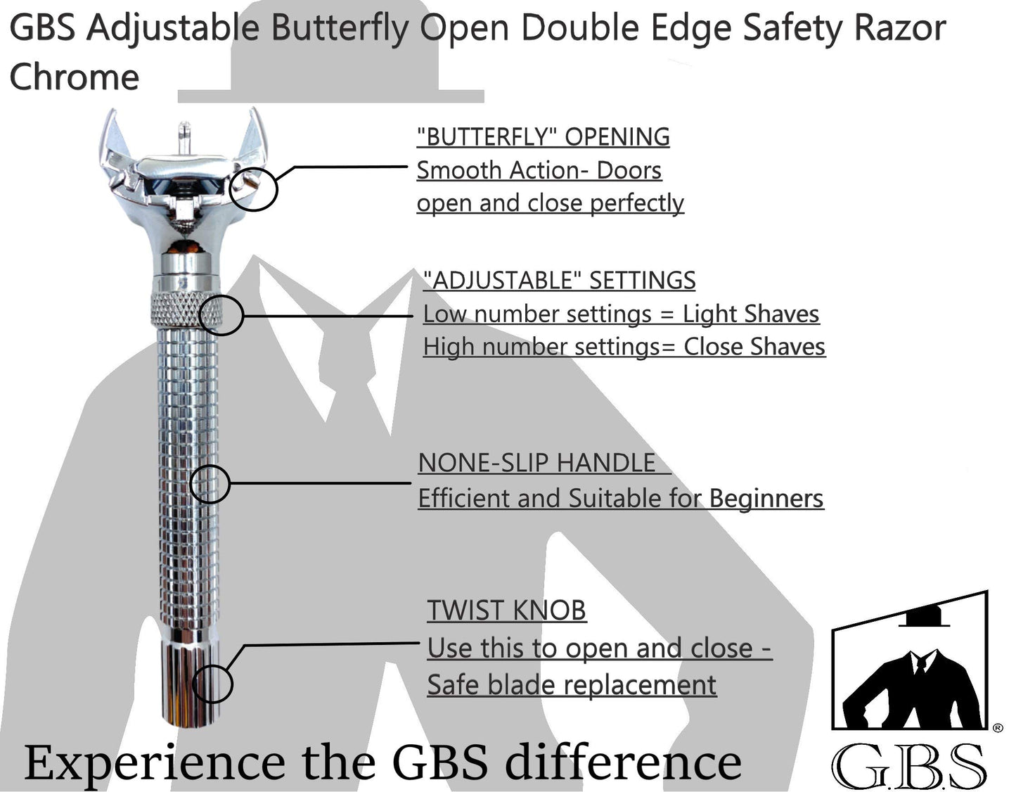 G.B.S Premium Men’s Shaving Grooming Set, Adjustable Butterfly Open Double Edge Safety Razor, Pure Badger Shaving Brush, Chrome Brush and Razor Stand Beauty and Personal Care G.B.S