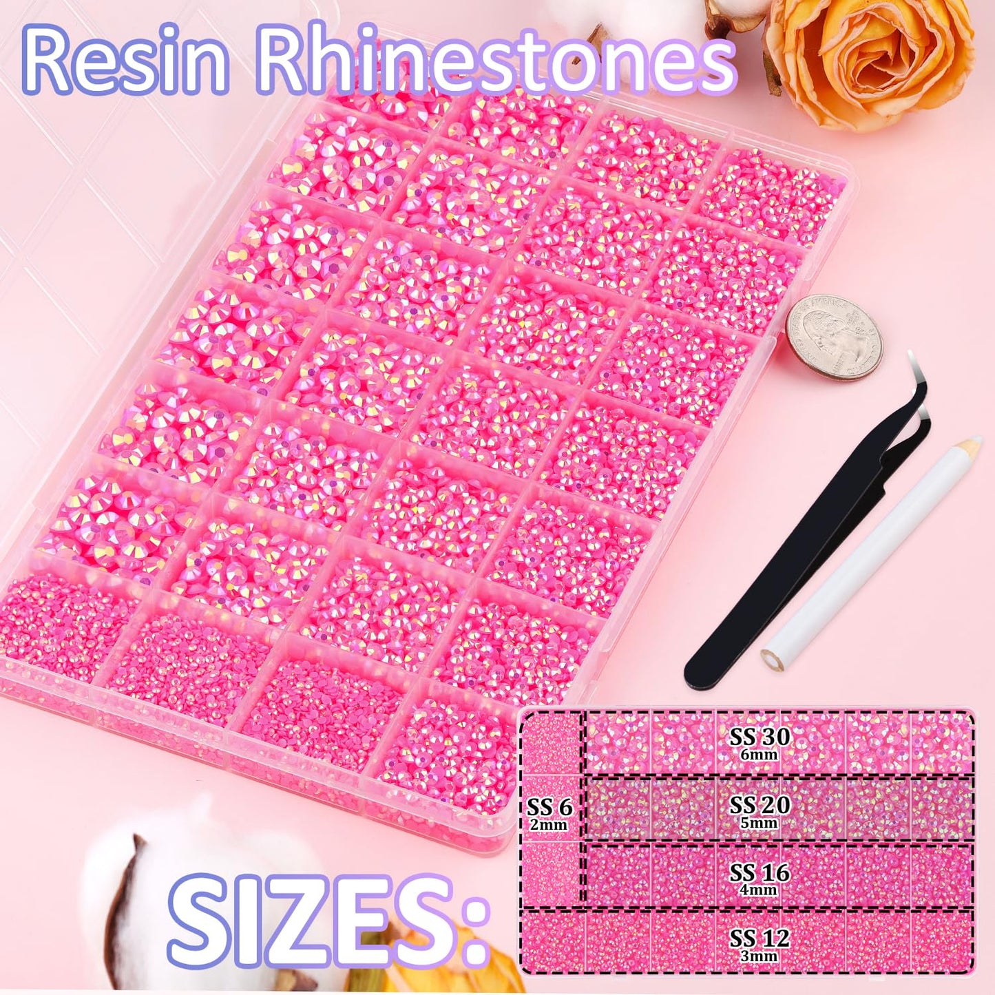 30000Pcs Resin Rhinestones for Bedazzling with Tweezers, Hot Pink AB Rhinestones for Crafting with B7000 Jewelry Glue for DIY Crafts Clothing Tumblers Beauty and Personal Care TINKRSTUFF