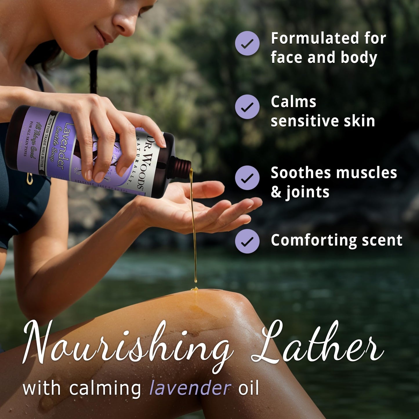 Dr. Woods Lavender Liquid Castile Soap - Castile Soap with Pure Lavender Oil, Body Wash for Men and Women, Contains Organic Shea Butter, Natural