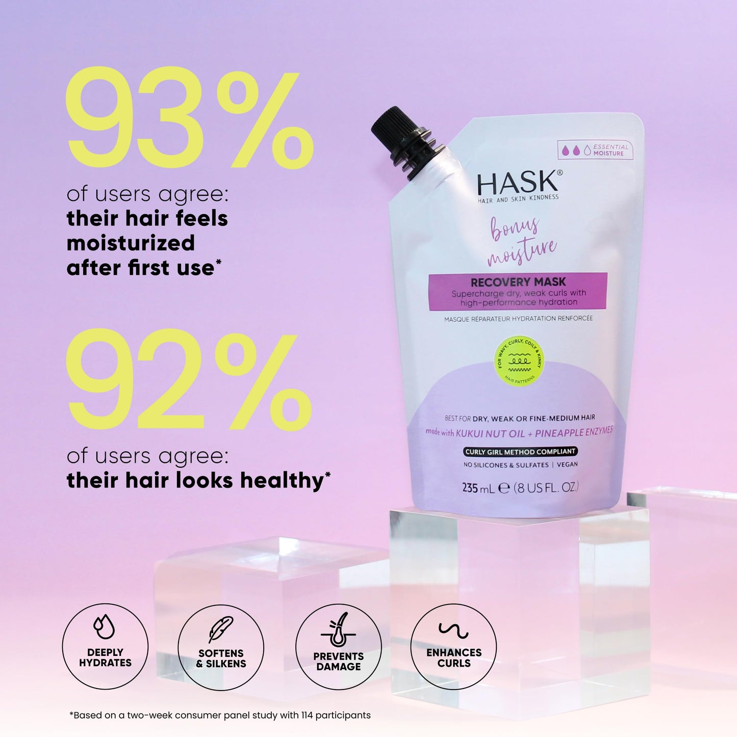 HASK Bonus Moisture Recovery Mask with Kukui Nut Oil & Pineapple Enzymes for Wavy, Curly, Coily & Kinky Hair, Hydrates, Softens, Prevents Damage