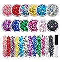12 Pack - Multi-Colored Face & Body Glitter - Glue Included - Rainbow Chunky Glitter - Uses Include: Festival Rave Makeup Face Body Nails Resin Arts