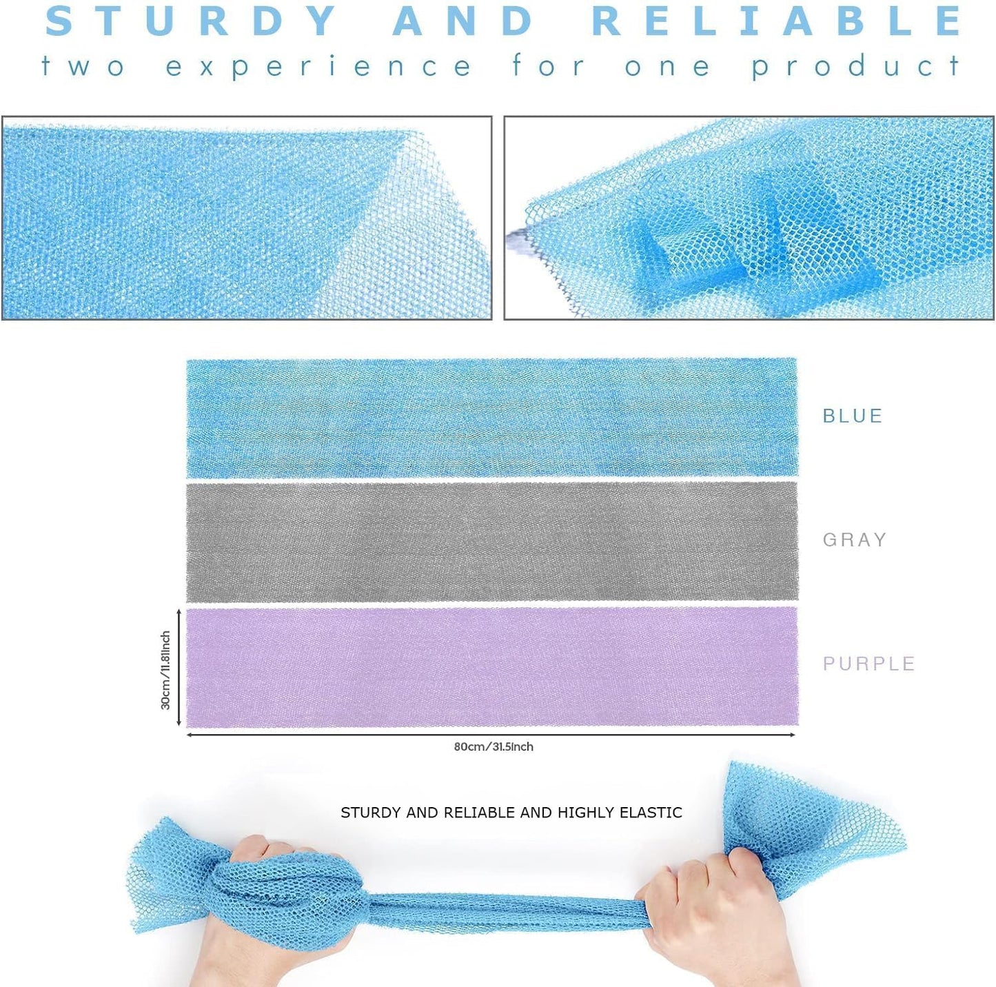 UJFQBH 3 Pieces African exfoliating net African Net Long Net Bath Sponge Exfoliating Shower Body Scrubber Back Scrubber Skin Smoother,Great for Daily Beauty and Personal Care UJFQBH