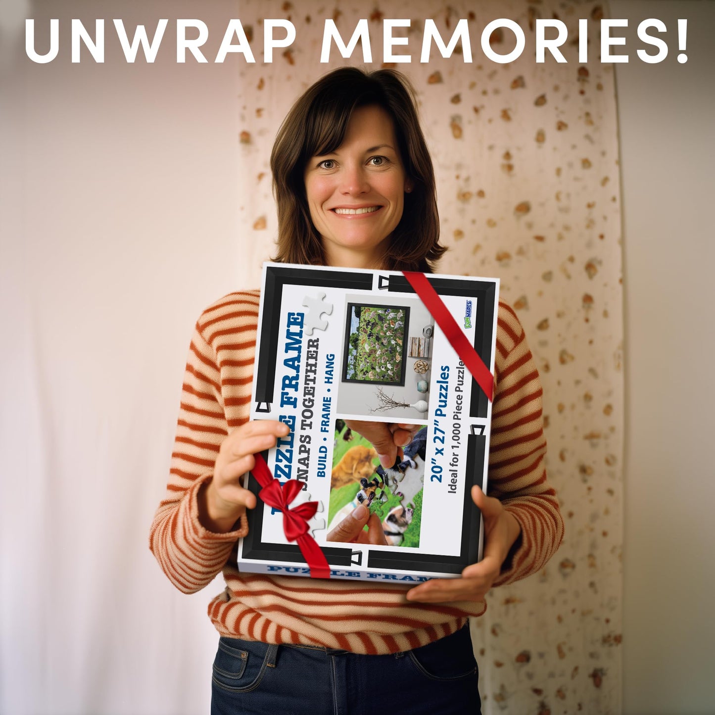 Funwares 20x27 Puzzle Frame – Matte Black Finish, Easy Assembly, Lightweight, Fits Most 1000 Piece Jigsaws, Built-In Hanging Hooks