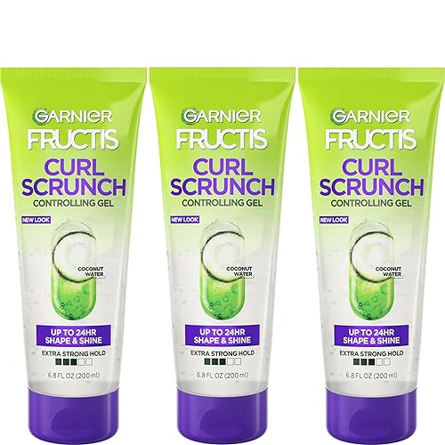 Garnier Fructis Style Curl Scrunch Controlling Gel for Shape & Shine, 6.8 Fl Oz, 3 Count (Packaging May Vary)