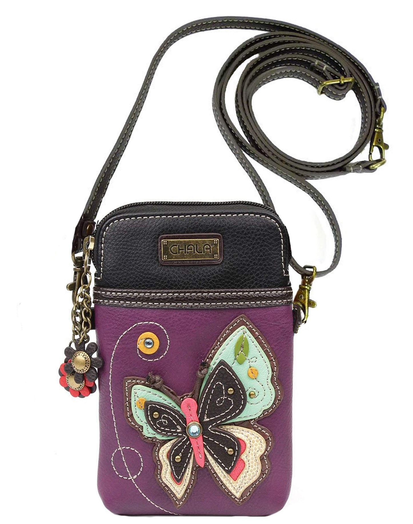 Chala Purple Butterfly Cellphone Crossbody Handbag - Convertible Strap Butterfly Lovers Accessories, 5" x 7.5" x 1"