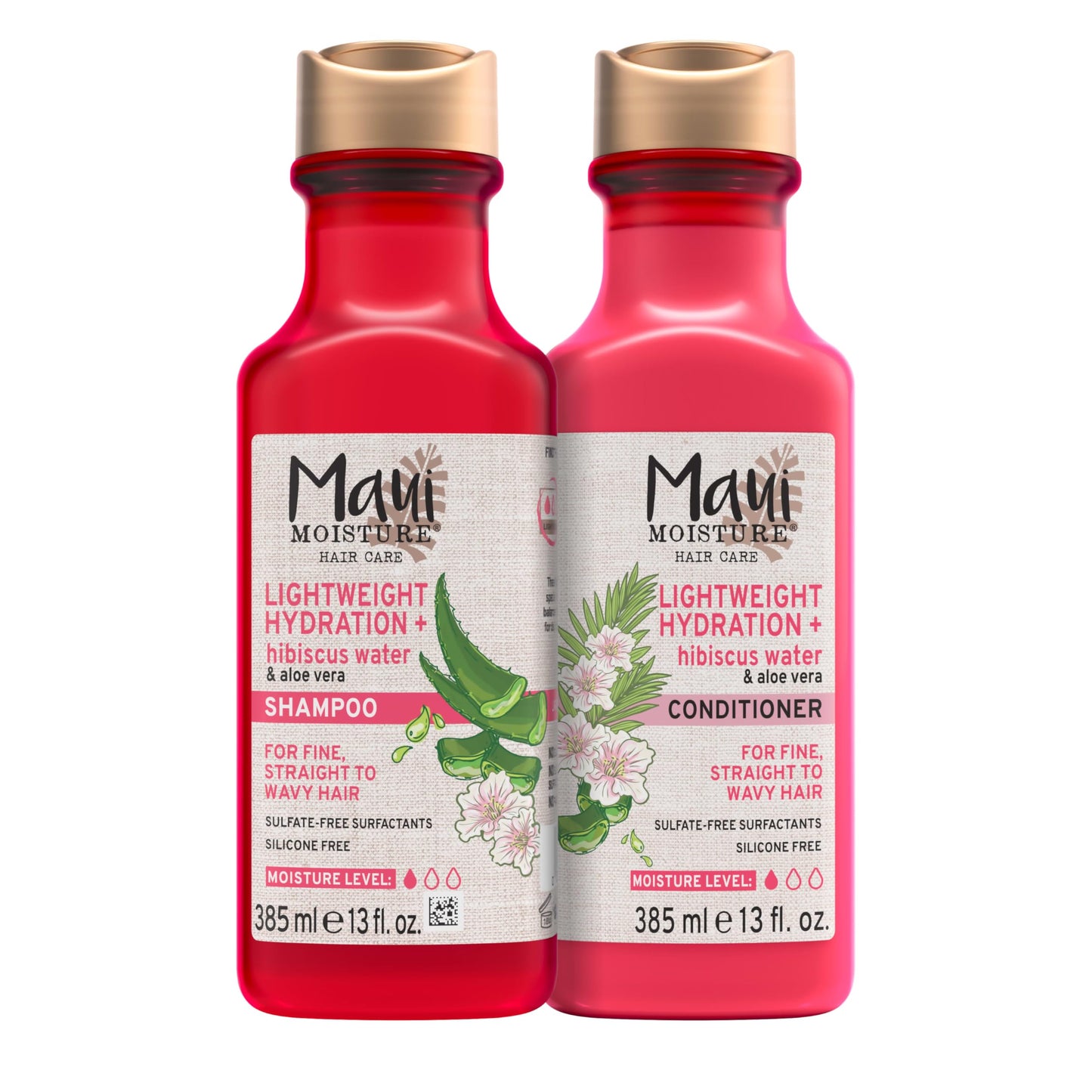Maui Moisture Lightweight Hydration + Hibiscus Water Shampoo + Conditioner, Nourishing Aloe Vera Softens & Quenches Hair, Vegan & Silicone-Free, 13 Fl