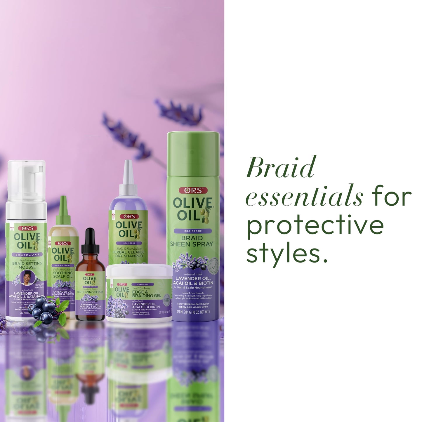 ORS Olive Oil Braidzone Braid Setting Mousse with Lavender, Acai & Batana Oil 7 Ounces