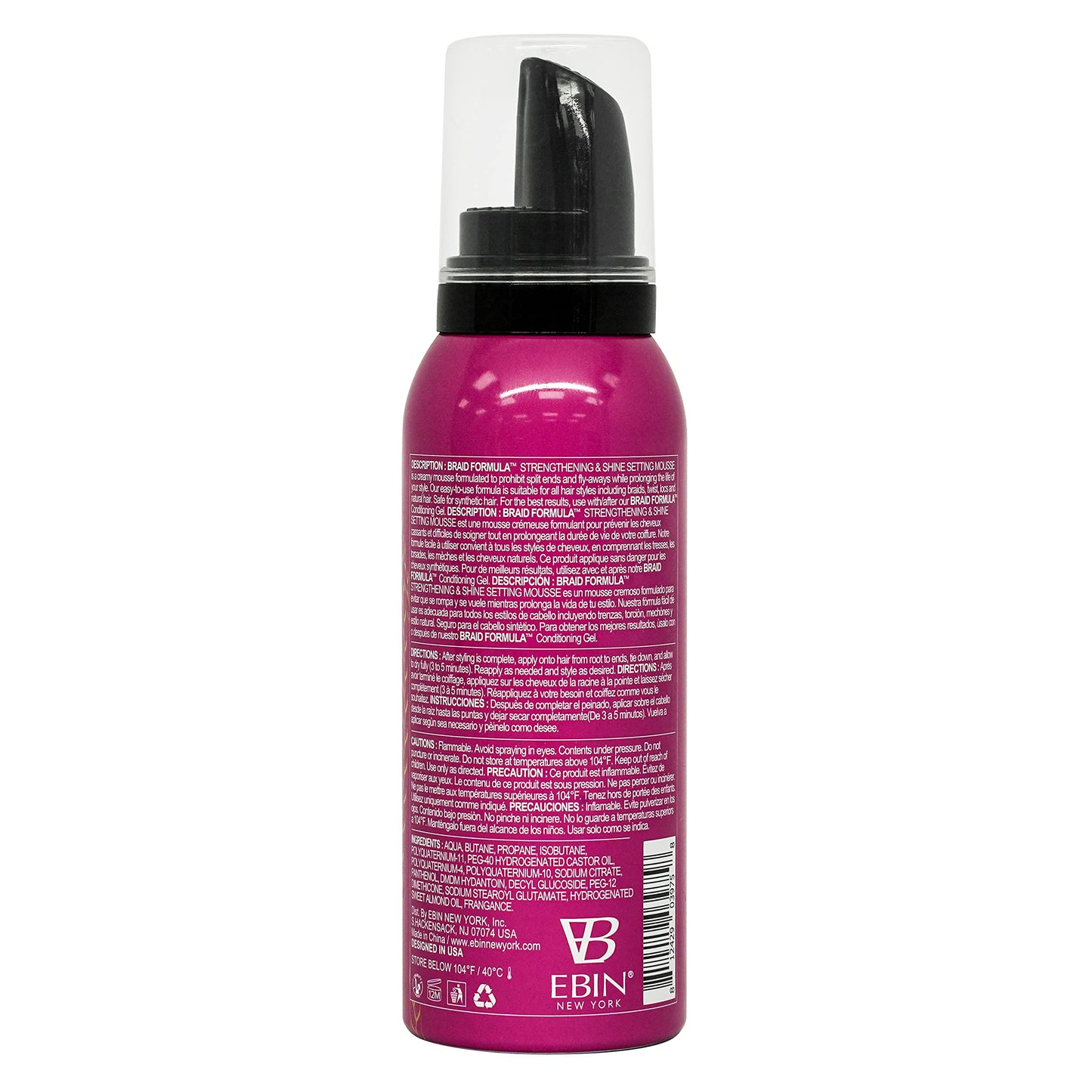 EBIN NEW YORK Braid Formula Setting Mousse Sweet Almond Oil - Strengthening Braid Foam for Braids, Twists & Locs, for Men & Women, Moisturizing